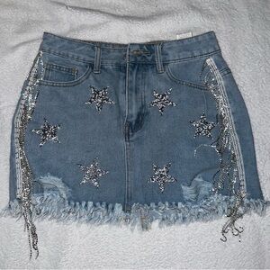 Denim Star Embellished Skirt